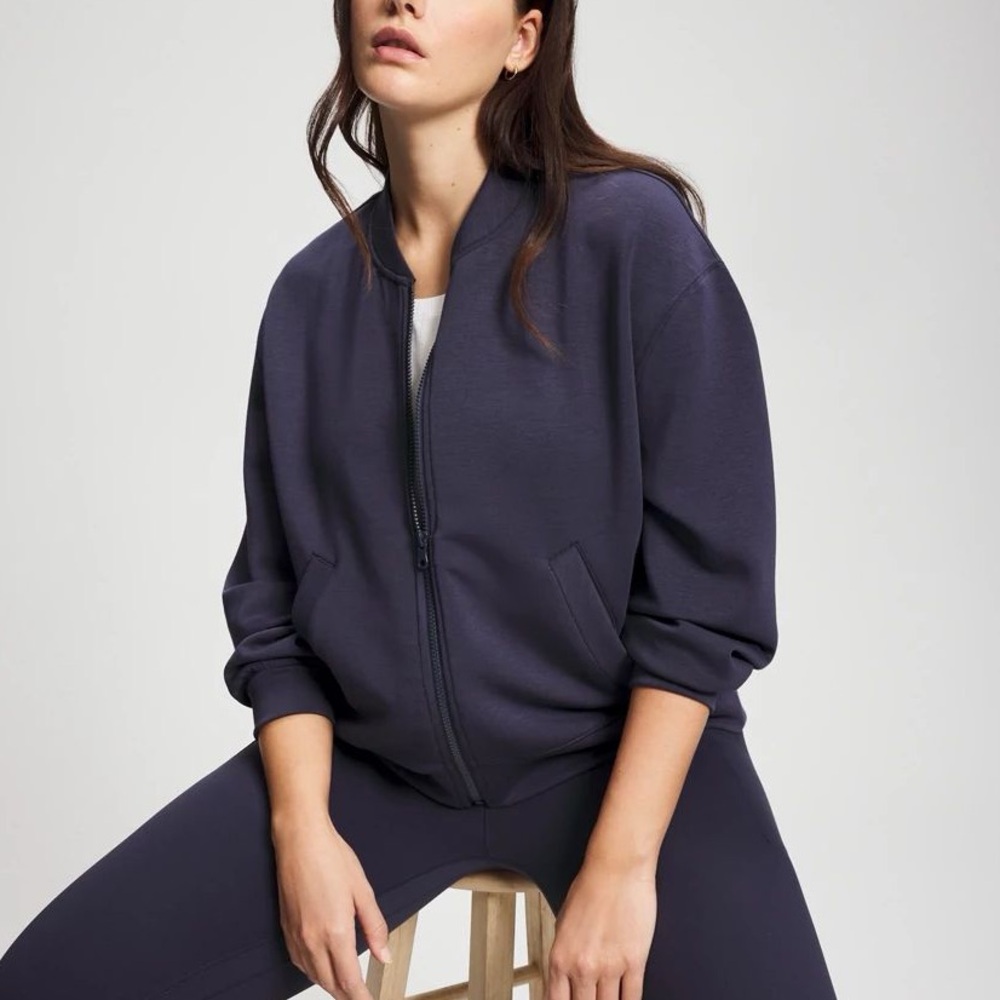 24/7 BY SOMA LUXE MODAL BOMBER JACKET Color Navy DEEP INDIGO Size Small NWT